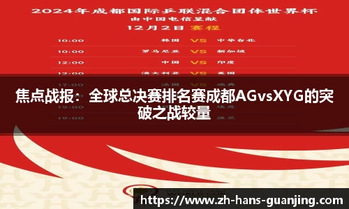 焦点战报:全球总决赛排名赛成都AGvsXYG的突破之战较量
